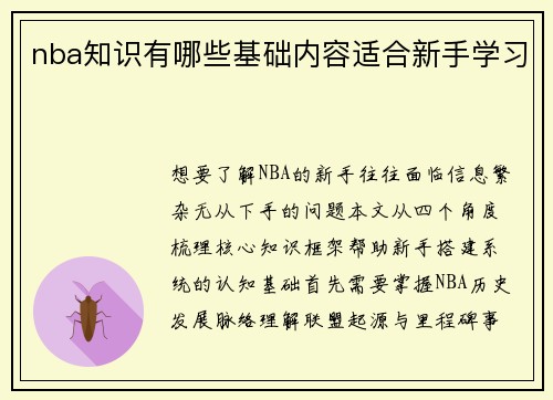 nba知识有哪些基础内容适合新手学习